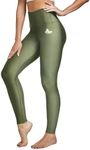 FitsT4 Sports Women's Swimming Leggings UPF 50+ High Waisted with Pockets Swim Pants Full Length Swimming Tights Sun Protective Olive Green 3XL