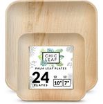 Chic Leaf Palm Leaf Disposable Plates - Bamboo Plates Disposable 10 Inch & 7 Inch Square (24 Pc) Compostable & Biodegradable, Better Than Plastic Plates - Heavy-Duty, Party Plates Dinnerware Set