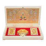 ARNAVIRA Gold Plated Photo Frame with Charan Paduka Pocket Temple for Diwali Gift, House Warming Gifts Return Gift Puja Box (Dagudusheth Ganpati White)