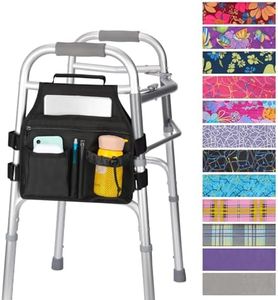 supregear Side Walker Bag, Walker Accessories Bag w/Cup Holder, Folding Walker Basket Waterproof Walker Organizer Caddy Pouch for Most Walker with Side Bar for Seniors, Elderly, Double Sided