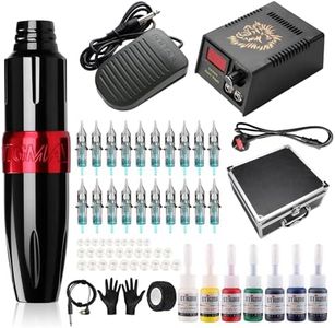 STIGMA Kit de Tatuaje Profesional Blanco, Amarillo, Rojo, Verde, Púrpura, Azul, Negro, Máquina Rotativa Fuente de Alimentación Digital 7 Colores con Estuche EM122KIT02BP142-1