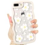 NITITOP Compatible for iPhone 7 Plus/iPhone 8 Plus Case Cute Clear Flower Floral Curly for Women Girl Wave Wavy Frame Shape Wavy Shockproof Soft TPU 2 in 1 Phone Cover-White Flower