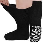 LOFIR Diabetic Socks for Men Women: Soft Extra Wide Top Sock Ladies Non Elastic Loose Gentle Grip Cotton Non Slip Socks for Swollen Feet Black 6-11 3 Pairs