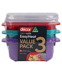 Décor Microsafe Jewel Food Containers Set | 3 Pack - 3 x 375ml | Meal Prep Snacks | Steam Release Vent | Microwave, Dishwasher & Freezer Safe | Assorted Colours