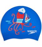 Speedo Unisex Kids Octopus Slogan Print Swim Cap for Boys and Girls - Blue & Red