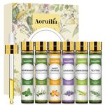 Aoruilia 6 x 10ml Essential Oils for Diffuser for Home, 100% Pure Aromatherapy Oil for Sleep, Cleaning, Skin Care, Candle Making - Tea Tree, Lavender, Peppermint, Sweet Orange, Lemongrass, Eucalyptus