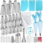 Makmeng Piping Bags and Tips Set - 50Pcs Cake Decorating Supplies Kit with Icing Frosting Nozzles,Icing Scrapers,Reusable & Disposable Pastry Bags - Baking Tools for Cookies,Cupcakes Cake Decorating