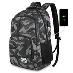 17 Inch School Backpack for Teen Boys,Bookbag for High School College Backpack with USB,Camouflage Black