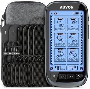 AUVON 3-in-1 TENS Unit Muscle Stimulator, Dual Channel Electronic Pulse Massager, TENS EMS Machine, 24 Modes Muscle Massager for Pain Relief Therapy, EVA Travel Case, 12 Pcs TENS Unit Electrodes Pads