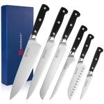 KEEMAKE Knife Set of 6, Kitchen Knife Sets with High Carbon German Stainless Steel Chef Knife Set, Japanese Knife Set Professional Kitchen Knife Set with Black Handle Santoku Knife Set