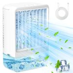 Personal Air Conditioner, VKANJATZ AC-01 Portable Evaporative Air Cooler Fan with 800ml Water Tanks for Bedroom, Home and Office, 3 Wind Speed, Cool Mist, 2/4H Timer, 7 Colors LED Light