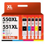 HALLOLUX 550XL 551XL Ink Cartridges High Yield Compatible for Canon PGI-550XL CLI-551XL Pixma MG7550 MG6350 iP7250 MG5650 MG7150 IX6850 MX925 MG7500 MG6450 MG6650 MX725 MX920(PG/B/M/Y/C,15-Pack)