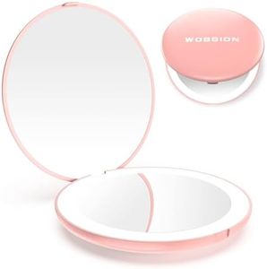 wobsion Compact Mirror with Light, 1x/10x Magnification Travel Makeup Mirror, Handheld 2-Sided Mirror, Compact Mirror for Purses, 3.5 inch Small Pocket Mirror for Handbag,Purse,Pocket,Round,Pink