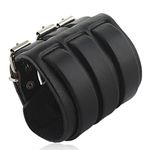 Ever Faith 3 Layer Wide Belt Synthetic Leather Men Wristband Black Bracelet Unisex Couple N03746-1