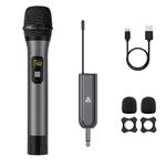 Audio Array AM-W13 UHF Wireless Premium Metal Microphone | 4+ Hours Receiver Battery Backup | Range up to 60m | Karaoke Singing, Wedding, DJ | Compatible with PA System, Amplifier, Mixer, Party Box