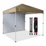 CROWN SHADES 8x8 Pop Up Canopy with 1 Side Wall - Beach Tent with One Push Setup - Outdoor Sun Shade for Events, Parties, Camping - Gazebo with STO-N-Go Cover Bag (Beige)