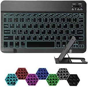 Coastacloud Ultra Slim Backlit Wireless Bluetooth Keyboard, Universal Portable 7-Colors Backlit Rechargeable Keyboard with Stand for iPad iPhone Samsung iOS Android Windows Tablets Phones