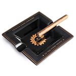 Klaro Square Medium Sized Black and Gold Inlay Ceramic Ashtray for Two Cigars (Black)