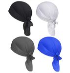 WHAMZ33 W 4 Pack Dew Rags Sweat Wicking Doo Cap, Cooling Helmet Liners, Sport Absorptive Moisture Pirate Scarf Bandana Skull Wrap Caps, Cycling Motorcycle Quick Drying Beanie Chemo Caps