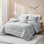 Codi Grey and Sliver Bed Comforter Set Queen/Full Size, Girly 4 Piece Bedding Set for Teen Girls and Women - Includes 1 Grey/Sliver Comforter, 2 Pillow Shams, 1 Decorative Pillow - All Seasons Warm