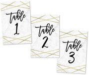 1-25 Marble Geometric Table Number Double Sided Signs For Wedding Reception, Restaurant, Birthday Party Event, Calligraphy Printed Numbered Card Centerpiece Decoration Setting Reusable Stand 4x6 Size