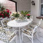 Lazy Susan June 6 Seater Oval Garden Table | Maintenance Free | Weatherproof | Cast Aluminium | White Finish | Matching Kate Chairs