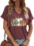 TIXOM Womens Leopard Pumpkin Printed Graphic T-Shirts Thanksgiving Round Neck Shirt Funny Halloween Casual Tops Blouse, Th-purple, X-Large