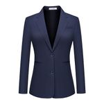 Kelyaa Women's Casual Blazer 2 Buttons Notch Lapel Open Front Long Sleeve Blazers Business Office Work Suit Jackets, Navy Blue, Medium