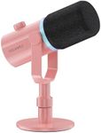 FEELWORLD PM1 XLR USB Dynamic Microphone with Desktop Stand for Podcast Recording PC Computer Gaming Live Streaming Vocal Voice-Over, Studio Metal Mic, RGB Light, Mute Button, Headphones Jack (Pink)