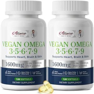 Alliwise 2 Pack Vegan Omega 3 5 6 7 9 Softgels, 1600mg of Complete Omega Fatty Acids Complex, Plant Based DHA EPA Supplement for Heart Brain & Skin Health, Fish Oil Alternative, 240 Softgels