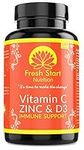 Vitamin C Zinc and Vitamin D Tablets - 180 Vegetarian Tablets for Men and Women - for Maintenance of Normal Immune System - 6 Month Supply - Made in The UK by Fresh Start Nutrition