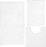 Bathroom Mat Set 3 Piece Chenille Bathroom Rugs,Extra Thick and Absorbent,Strong PVC Non-Slip Underside, Machine Washable, Dry Quckily, Soft Cozy Plush for Bathroom, Bedroom, Kitchen(White)