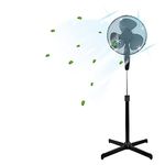 ACCURATE 16" Fan, Pedestal Stand High Performance 140cm Adjustable Height, 3 Speed Setting, Extra Wide Cross Base, Oscillating, Tilting Head (BLACK)