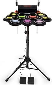 Electric Kids Drum Set,Electronic Drum Set Practice 9 Pads With Stand,Music Recording,Light Up Drum Sticks,Drum Pedal,Midi,Dual Stereo Speaker(Rainbow)