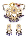 ZAVERI PEARLS Purple Stones Multistrand Beaded Kundan Choker Necklace & Earring Set For Women-ZPFK18847