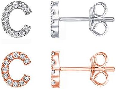 2Pcs 26 Alphabet Initial Stud Earrings for Women Letter Inlaid Cubic Zirconia Dainty Jewerly Set