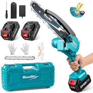 Seesii Mini Chainsaw 8-inch, Mini Chainsaw Cordless Tool Set, Battery Chainsaw with 2x 4.0Ah Batteries, Handheld Electric Power Chain Saw with Oiler, Safety Lock for Tree Trimming,Wood Cutting