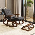 WOOD ART INDIA Teak Wood Modern Ergonomic Rocking Chair with Footrest (Gray)