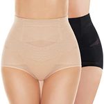 SIMIYA Women Tummy Control Knickers High Waisted Shapewear Slimming Underwear Comfort Body Shaper (M) Beige Black