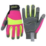 HANDLANDY Anti Vibration Gloves Hi-vis Reflective Safety Work Gloves for Women, Non-Slip Touch Screen Gloves, Breathable Flexible Garden Gloves (Hi-vis Pink, M)