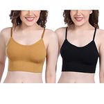 FROWWY Women's Sports Bra Padded Wire Free Everday Slip on Free Size (Best for 28 to 34 Size) Combo Pack of 2 (Black-Musterd)