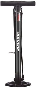 Dunlop Pompe à Vélo avec Double Valve - Pompe à Pied pour Vélo avec 2 adapteurs - pour Valve Dunlop, Presta et Schrader - Pompe 12Bar/ 180 PSI - Plastique - Noir