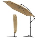 VOUNOT® 3m Cantilever Garden Parasol, Banana Patio Umbrella with Crank Handle and Tilt for Outdoor Sun Shade, Khaki