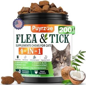 Puyrzoe 4-in-1 Flea Treatment for Cats Chewable, Natural Cat Flea and Tick Prevention Chewable Supplement for Skin & Coat | Immunity Support | Digestive | Flea & Tick Treatment for All Breeds & Sizes