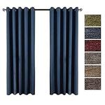 QINUO HOME 90" Drop Linen Look Blackout Curtains - Room Darkening Ring Top Thermal Insulated Curtains for Office Room, Navy Blue, 46" x 90", Set of 2 Panels