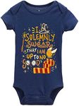 I Solemnly Swear That I Am Up to No Good Universal One-Piece Short Sleeve Bodysuits, Navy, 6 Months