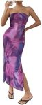 Milumia Women's Summer Tie Dye Strapeless Tube Dress Ruched Bodycon Maxi Dress Lilac Purple Small