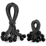 Belle Vous 50 Pack of Black Heavy-Duty Bungee Cord Balls - 2 Sizes - Elastic Strap Ties - Adjustable Tie-Down Cords for Tarpaulin, Camping, Tents, Cargo, Flags, Shelter/Gazebo, Canopy & More