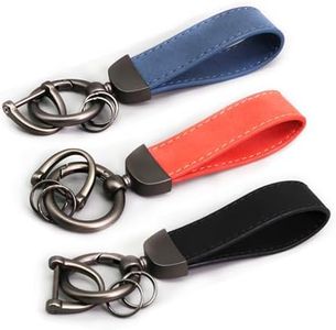 3PCS Leather Car Keychain Accessories Key Ring 360 Degree Rotatable Snap Swivel and Anti-Lost D-Ring Metal Key Chains for Men and Women(Black, Blue,Orange), Silver