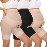 Maternity Underwear Over Bump, Womens High Waist Mid-Thigh Pregnancy Shapewear Seamless Boyshorts Panties for Under Dresses, 2pack Nude+black, X-Large